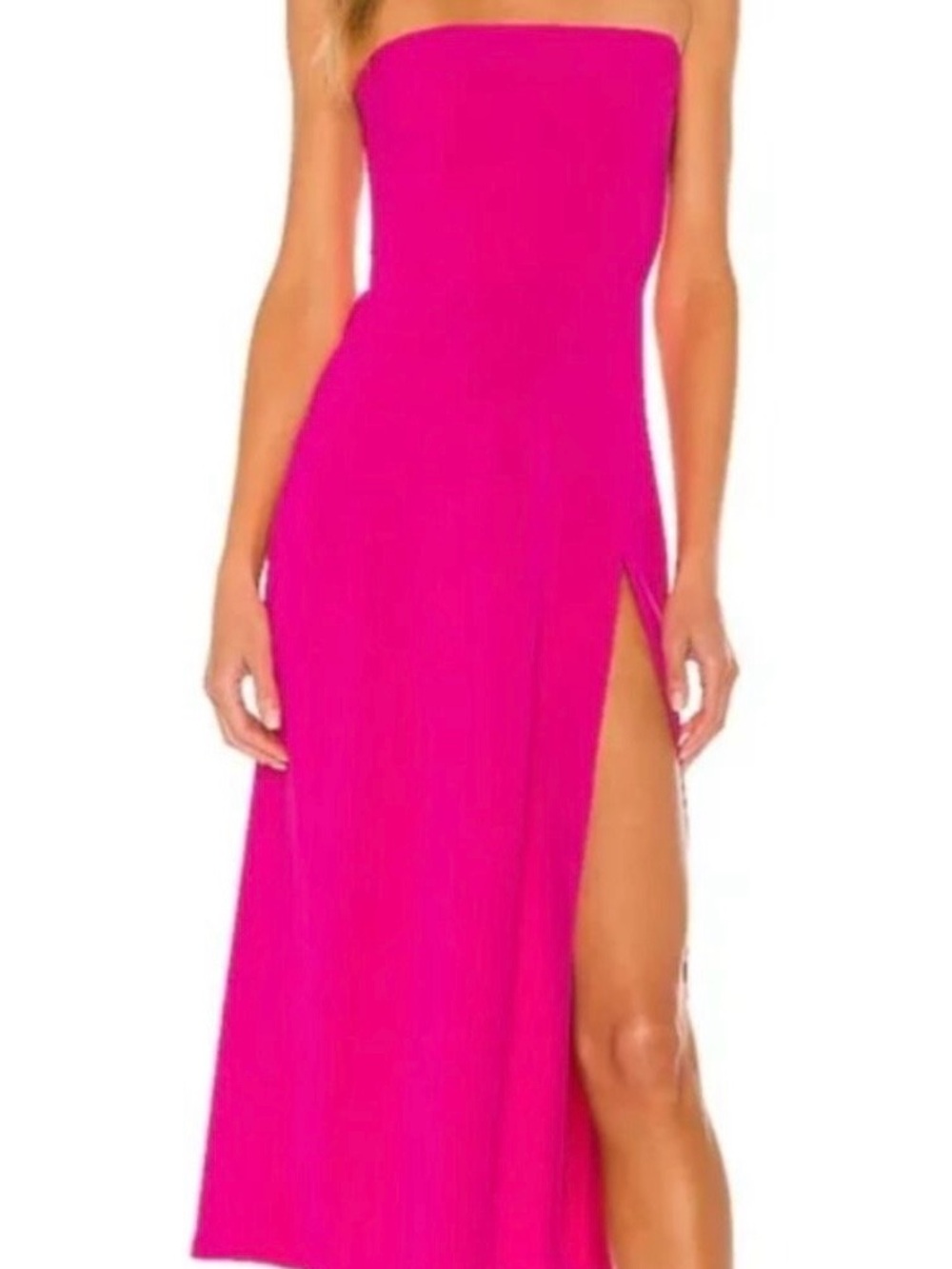 Amanda Uprichard Mandy Strapless Pink Midi Dress with Side Slit
